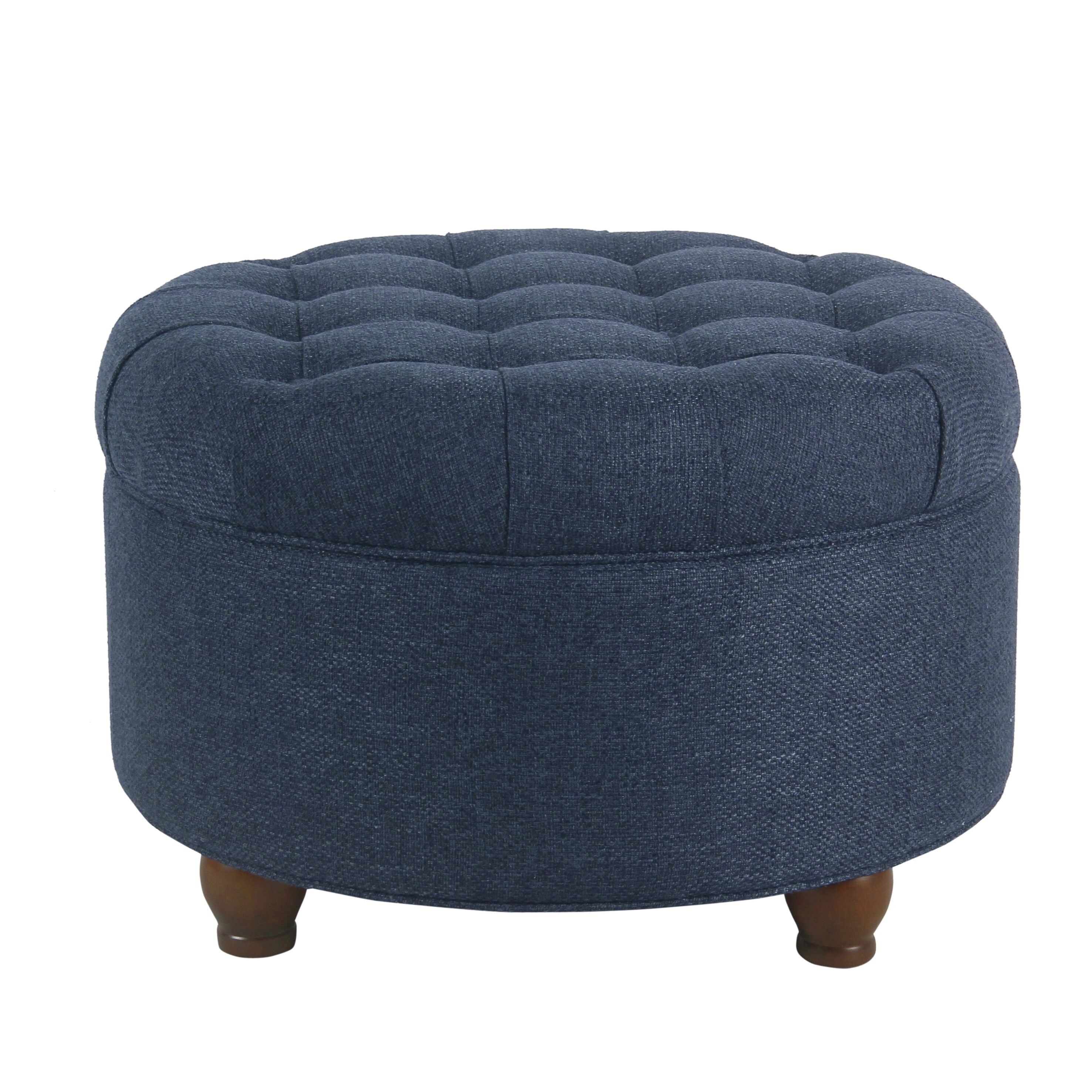 Homepop Large Tufted Round Storage Ottoman Navy