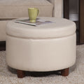 Porch Den Rockwell Large Ivory Leather Round Storage Ottoman