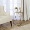 Homepop Metal Accent Table Triangle Gold Base Round Glass Top