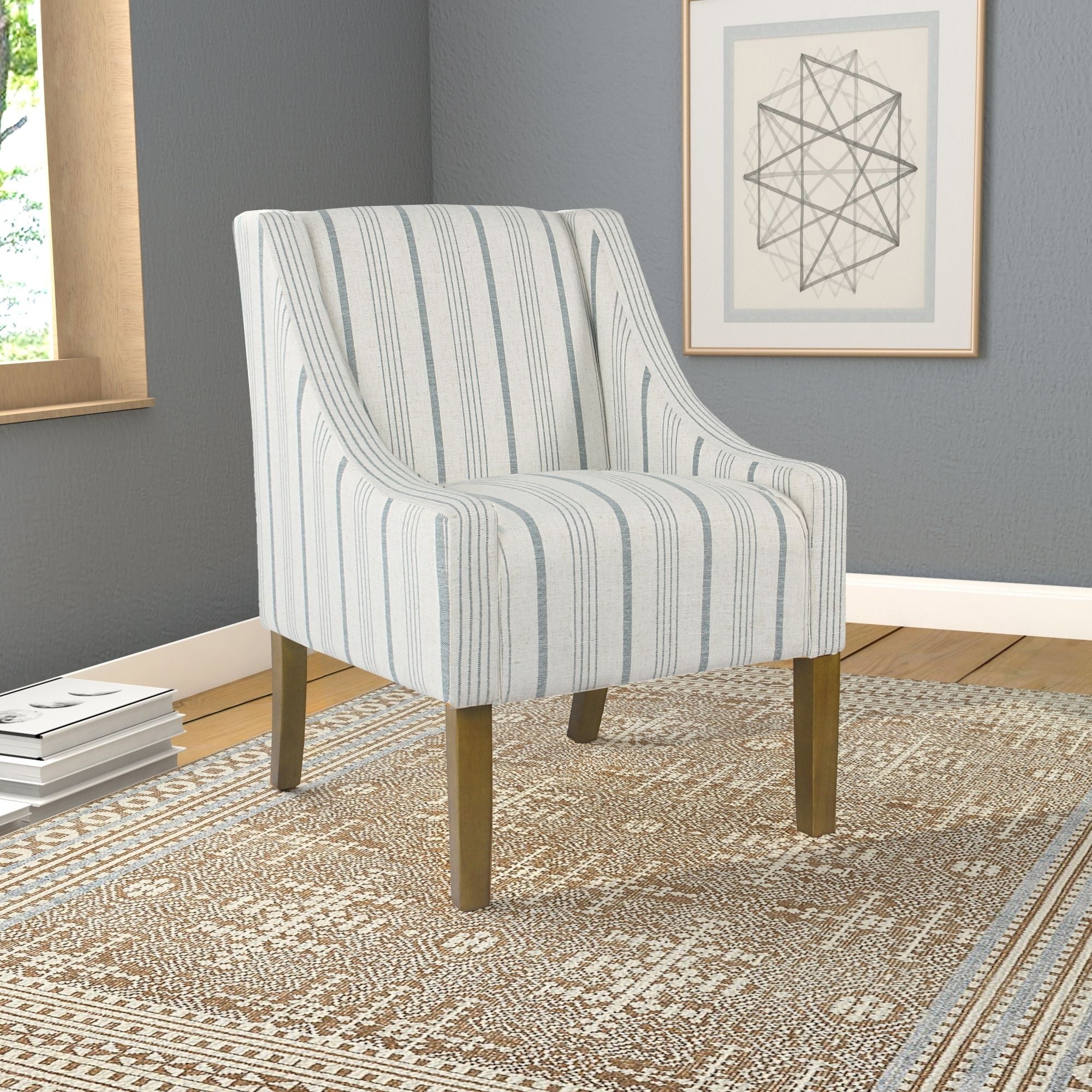 Homepop Modern Swoop Accent Chair Blue Calypso Stripe