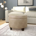 Homepop Round Faux Leather Storage Ottoman Taupe