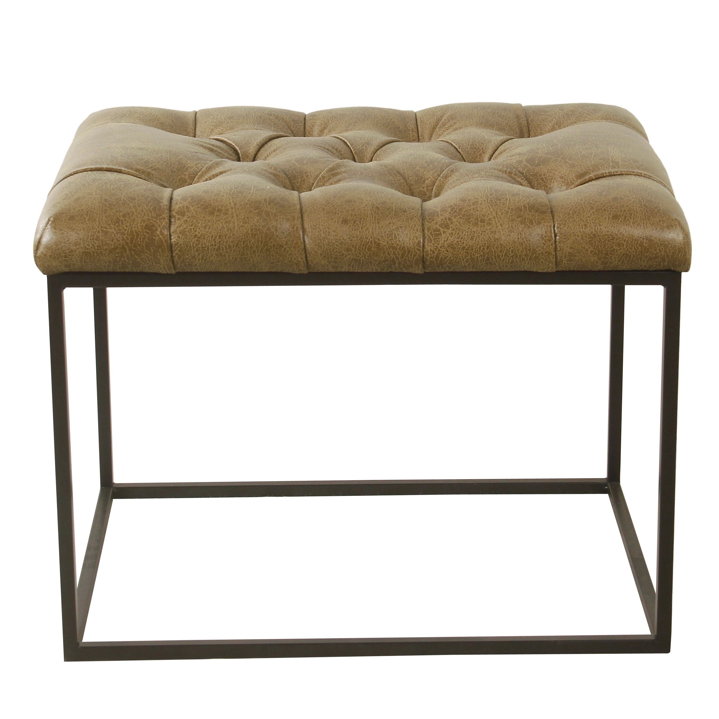 Homepop Small Decorative Ottoman Distressed Brown Faux Leather