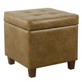 Homepop Square Tufted Storage Ottoman Distressed Brown Faux Leather