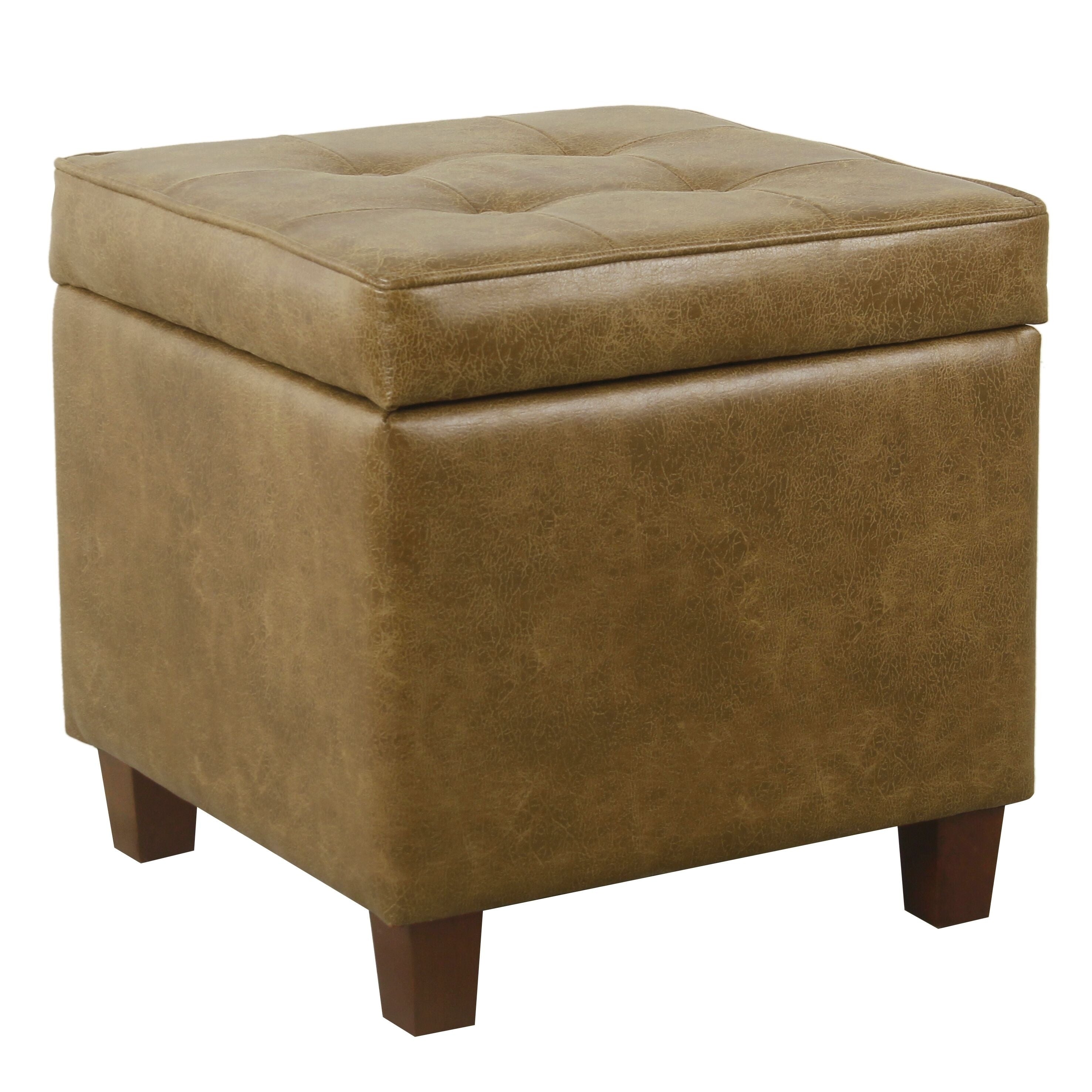 Homepop Square Tufted Storage Ottoman Distressed Brown Faux Leather