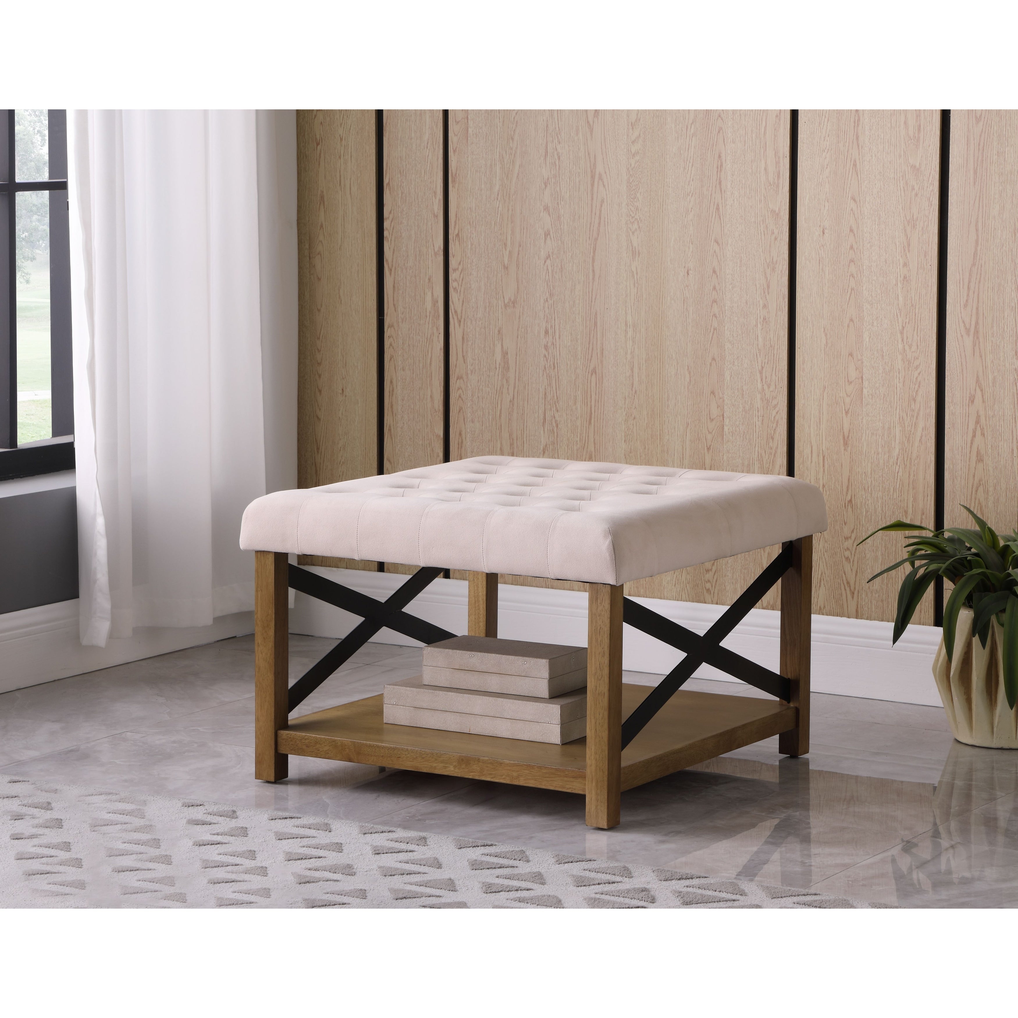 Homepop Tufted Ottoman With Wooden Storage