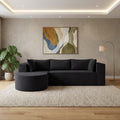 Homeroots 105 Black Corduroy Modular Left Rounded Chaise Style Sofa With Toss Pillows