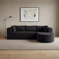 Homeroots 105 Black Corduroy Modular Right Rounded Chaise Style Sofa With Toss Pillows