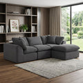 Homeroots 108 Dark Gray Corduroy Modular Sofa With Ottoman And Toss Pillows