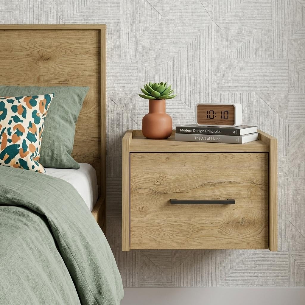 Homeroots 10 Beige One Drawer Faux Wood Nightstand