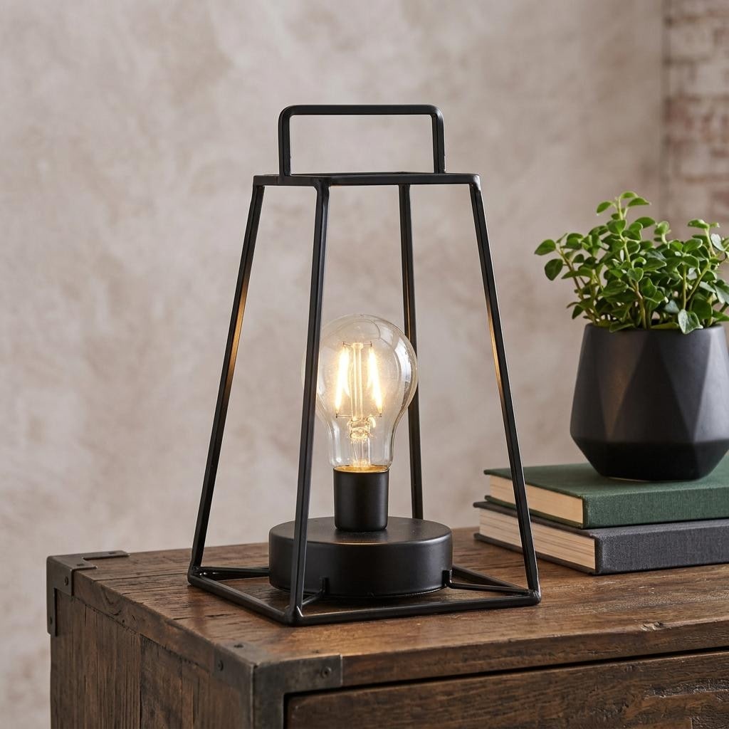 Homeroots 10 Black Metal Geometric Battery Operated Desk Lamp With Novelty Shade 3.50 In. X 10.00 In. X 5.50 In.