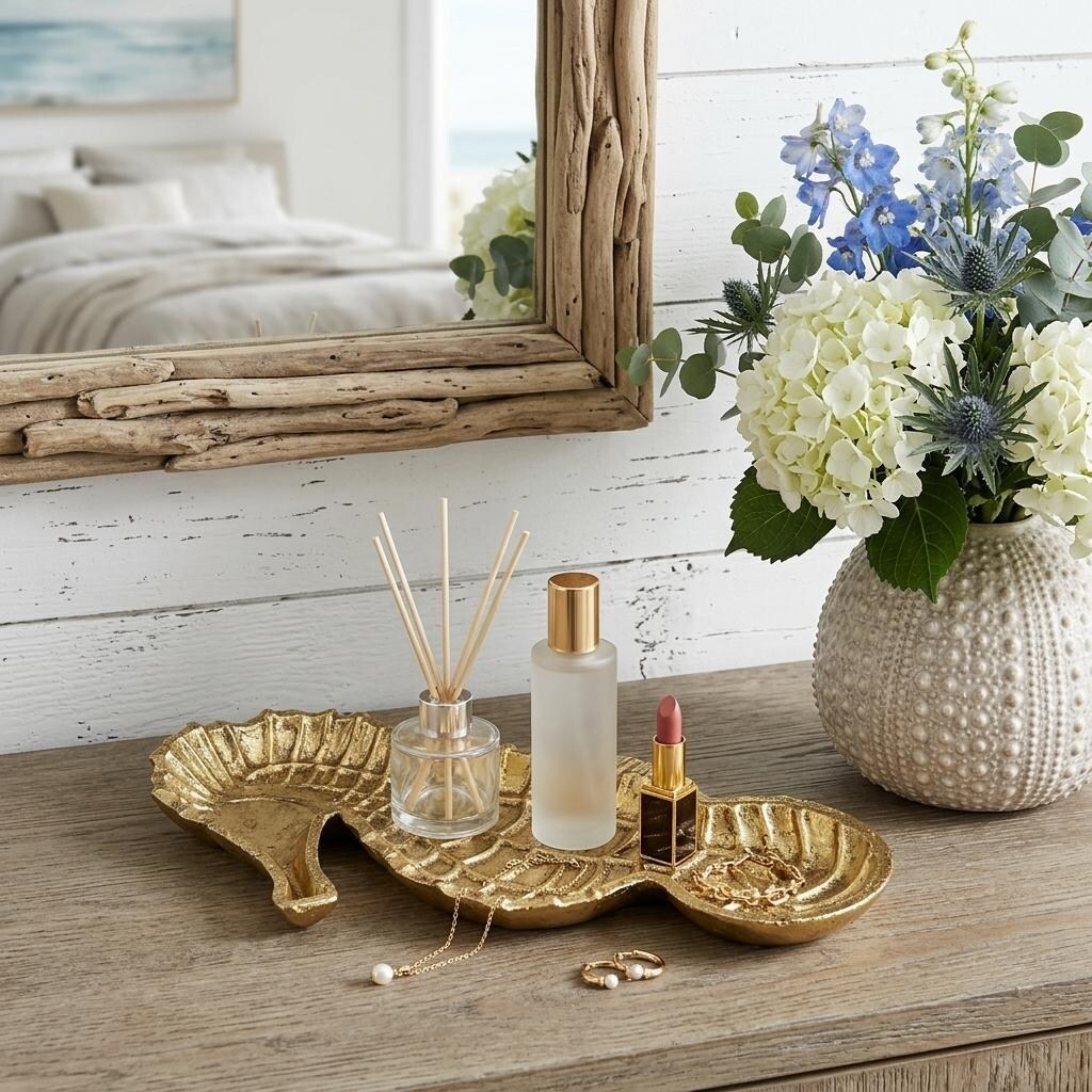 Homeroots 10 Gold Sea Horse Cast Iron Vanity Tray 5.50 In. X 1.00 In. X 10.25 In.