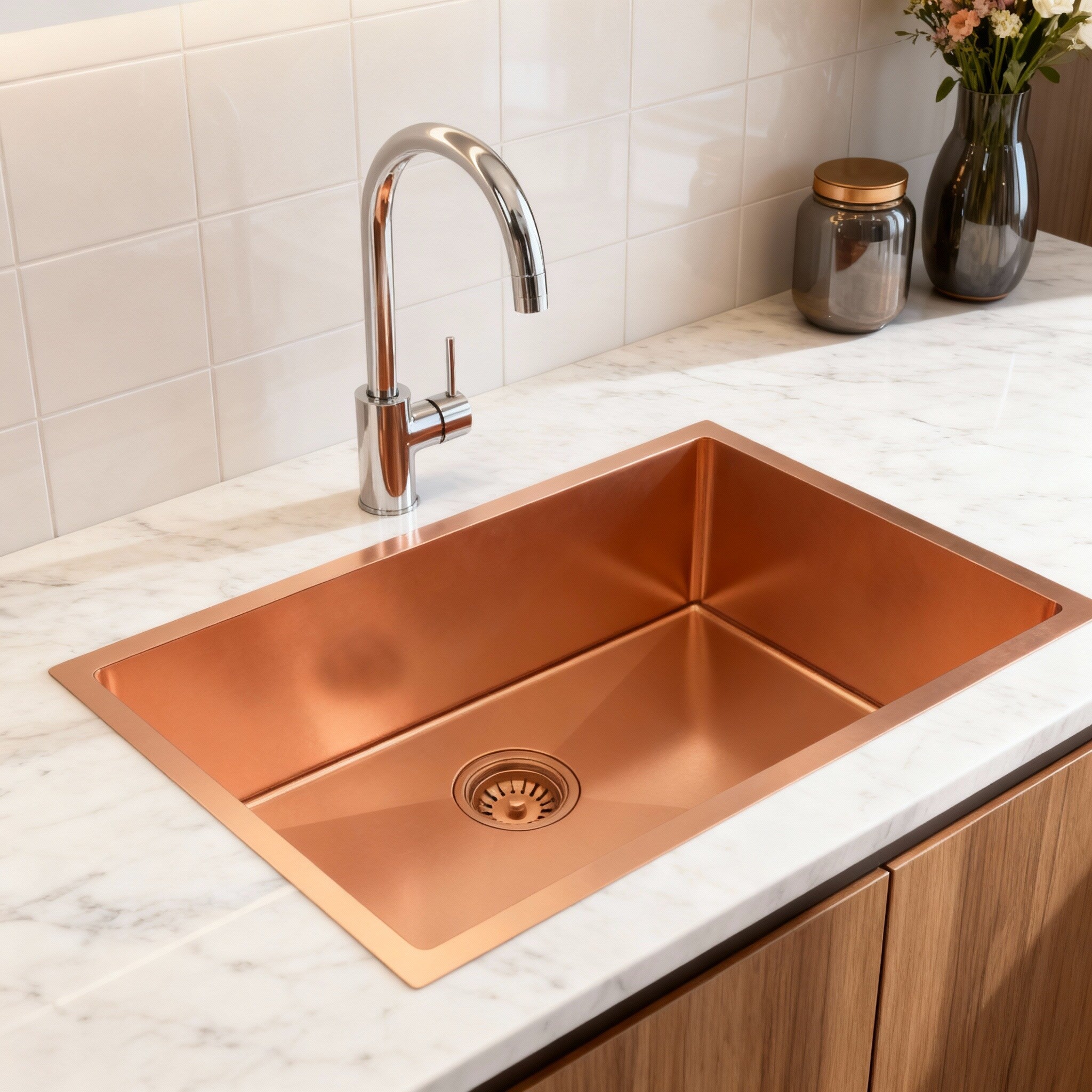 Homeroots 10 X 27 Rose Gold Stainless Steel Undermount Kitchen Sink 27.00 In. X 10.00 In. X 18.00 In.