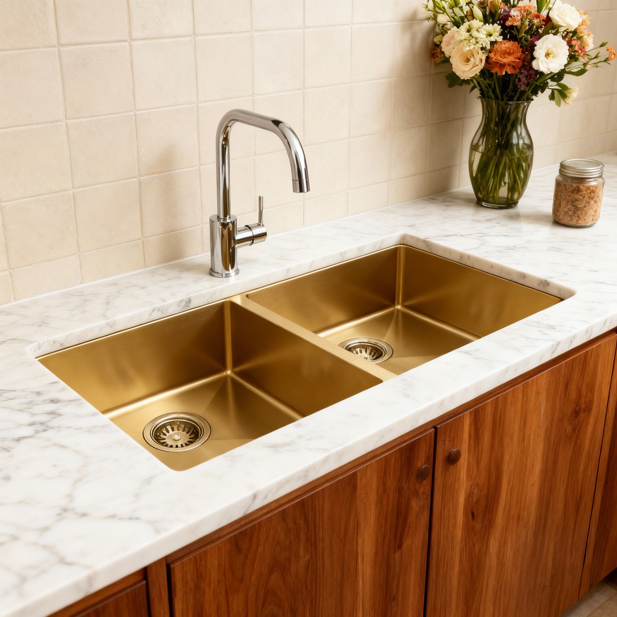 Homeroots 10 X 33 Gold Stainless Steel Undermount Kitchen Sink 33.00 In. X 10.00 In. X 18.00 In.