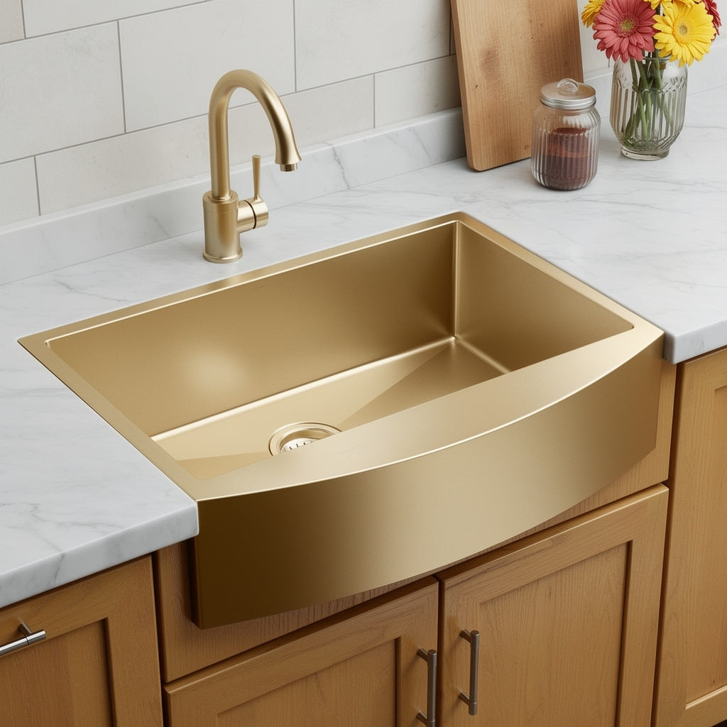 Homeroots 10 X 33 Gold Stainless Steel Undermount Kitchen Sink 33.00 In. X 10.00 In. X 20.00 In.