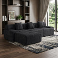 Homeroots 118 Black Chenille Modular Sofa With Ottoman And Toss Pillows