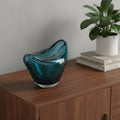 Homeroots 11 Turquoise Glass Wavy Edge Oval Centerpiece Bowl 11.40 In. X 7.10 In. X 7.70 In.