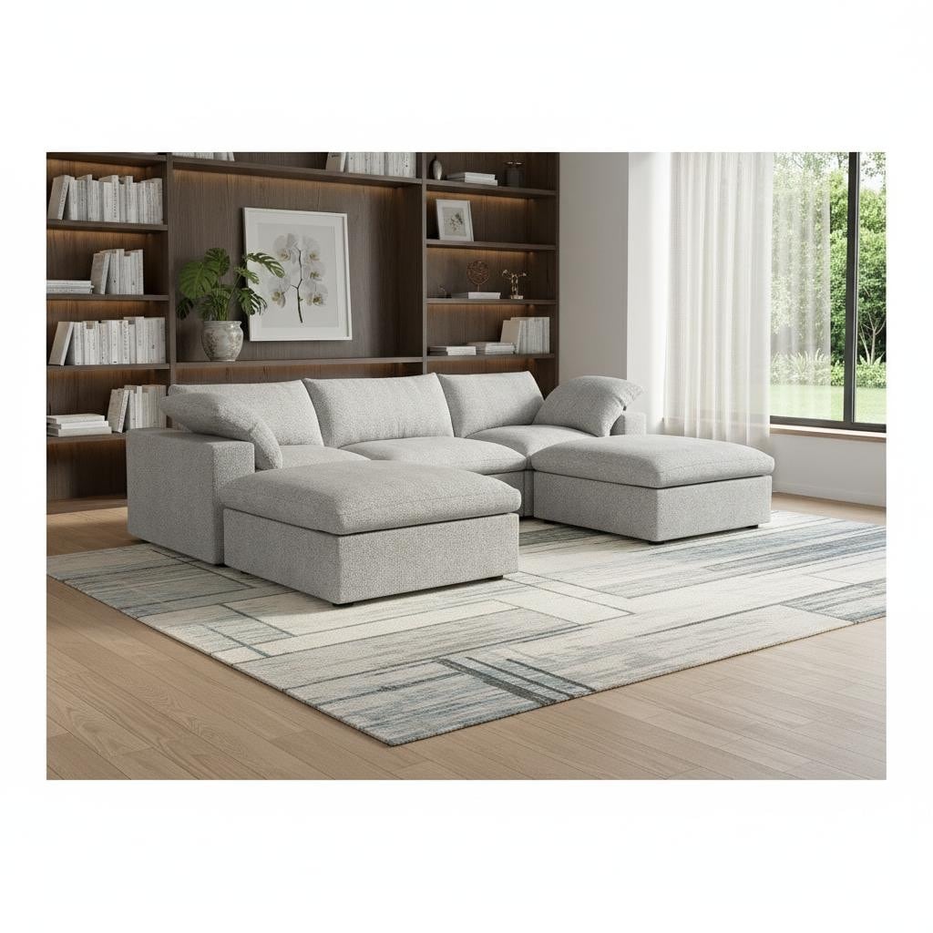 Homeroots 120 Light Gray Linen Blend Modular Universal Sofa With Ottoman And Storage