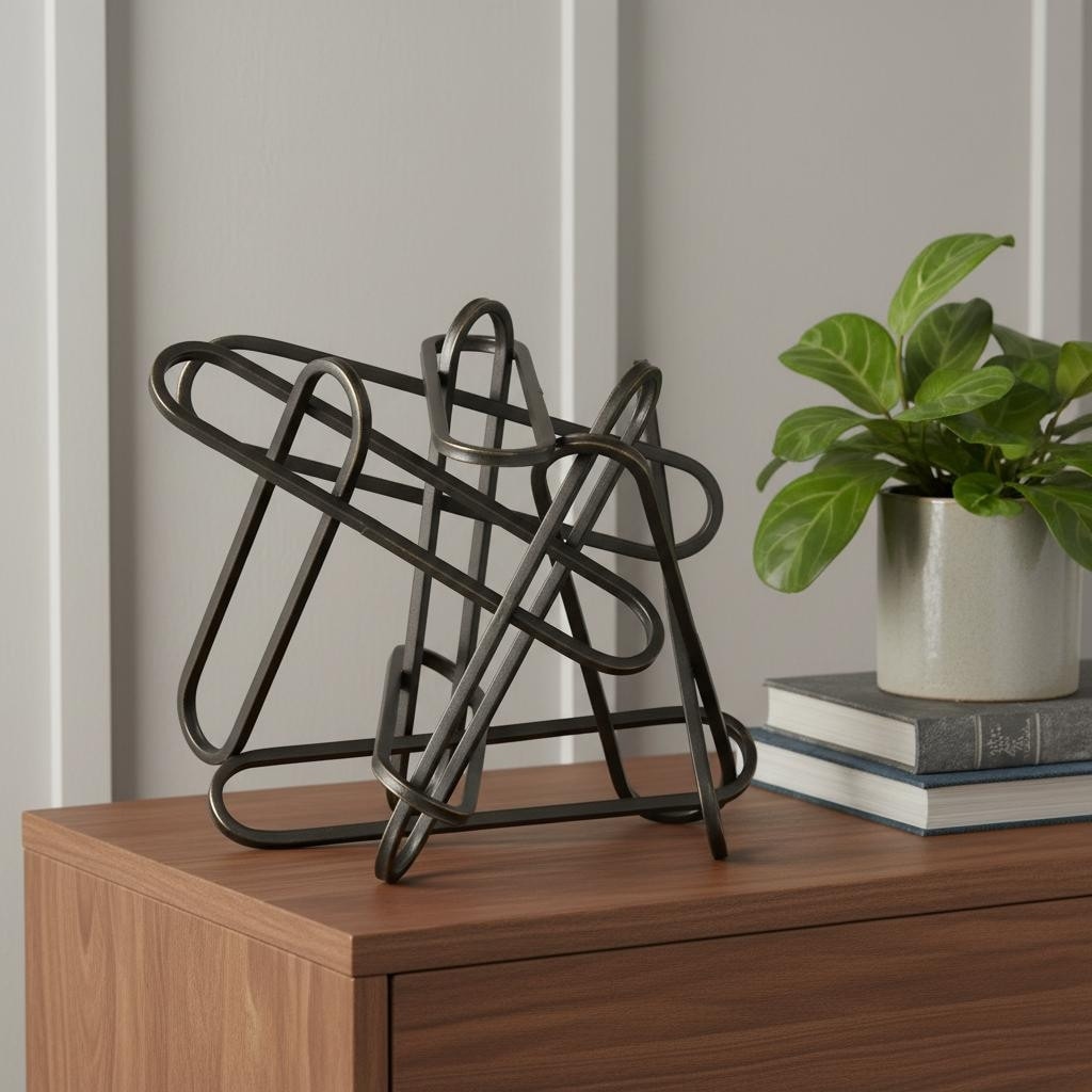 Homeroots 12 Black Metal Abstract Tabletop Sculpture 12.20 In. X 9.06 In. X 9.06 In.