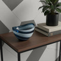 Homeroots 12 Blue And White Glass Swirl Stripe Oval Centerpiece Bowl 11.80 In. X 6.30 In. X 8.70 In.