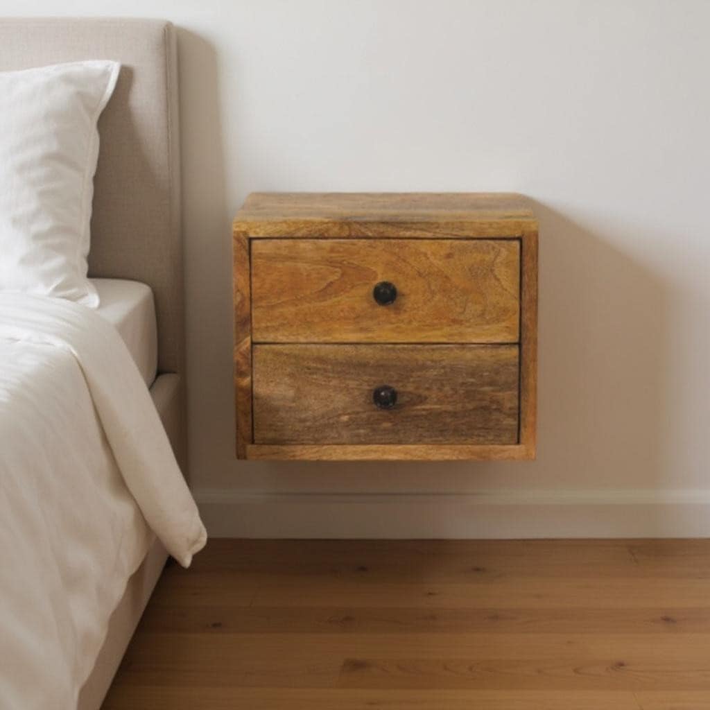 Homeroots 12 Brown Solid Wood Two Drawer Floating Nightstand