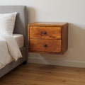 Homeroots 12 Chestnut Solid Wood Two Drawer Floating Nightstand