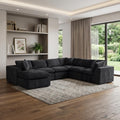 Homeroots 138 Black Chenille Modular Sofa Chaise With Ottoman And Toss Pillows