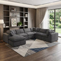 Homeroots 138 Dark Gray Corduroy Modular Sofa With Ottoman And Toss Pillows
