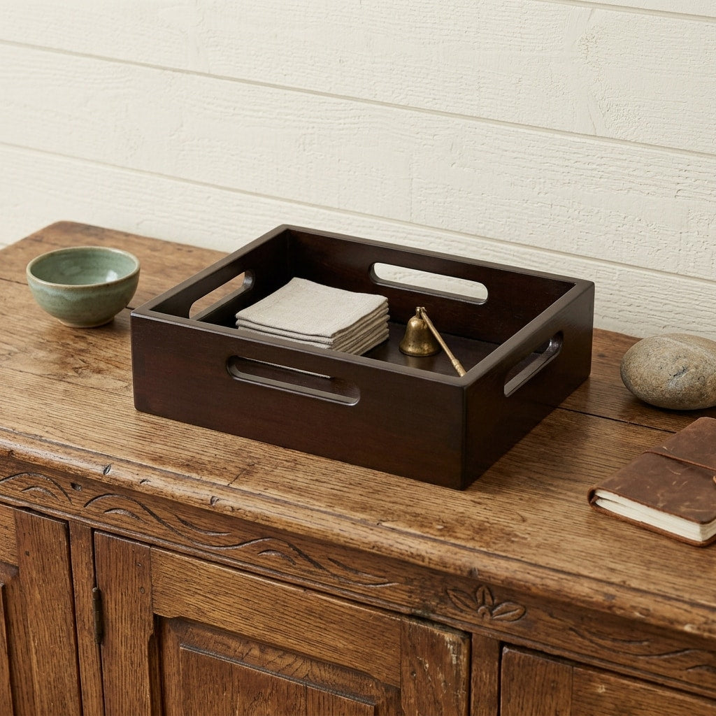 Homeroots 13 Black Solid Wood Organizing Box