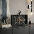 Homeroots 13 Black And Gold Metal And Glass Analog Vintage Style Crackle Wall Clock 13.00 In. X 17.70 In. X 3.10 In.