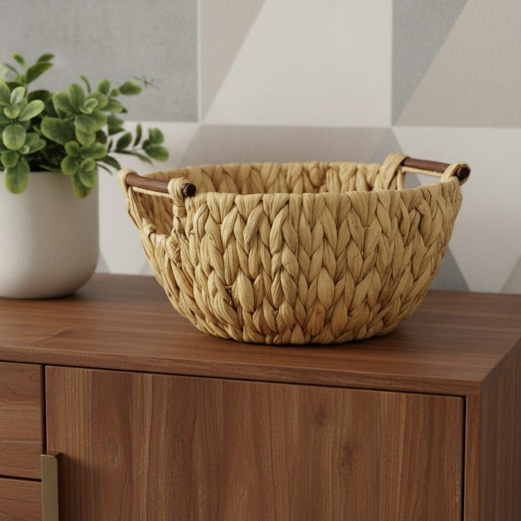 Homeroots 13 Natural Woven Water Hyacinth Basket