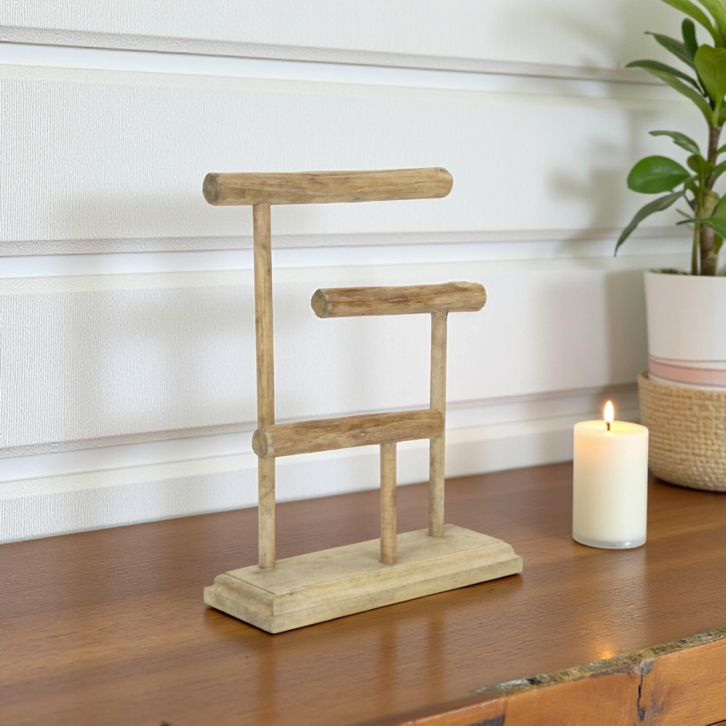 Homeroots 14 Brown Drift Wood Three Tier Decorative Jewelry Holder 11.00 In. X 14.25 In. X 4.00 In.
