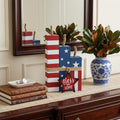Homeroots 14 Red White And Blue Bless Our Home Tabletop Sign 8.00 In. X 14.00 In. X 3.00 In.