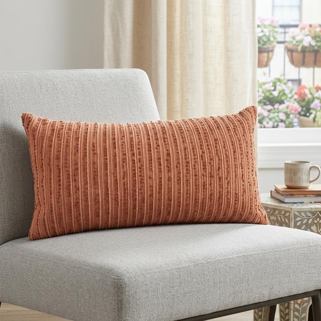 Homeroots 14 X 14 Terra Cotta Striped Cotton Blend Throw Pillow