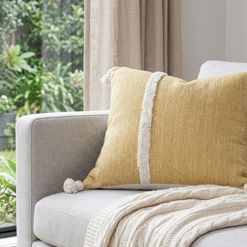 Homeroots 14 X 14 Yellow And White Cotton Pillow With Tassels Edges