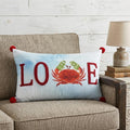 Homeroots 14 X 22 Blue White And Red Crab Love Throw Pillow With Embroidery