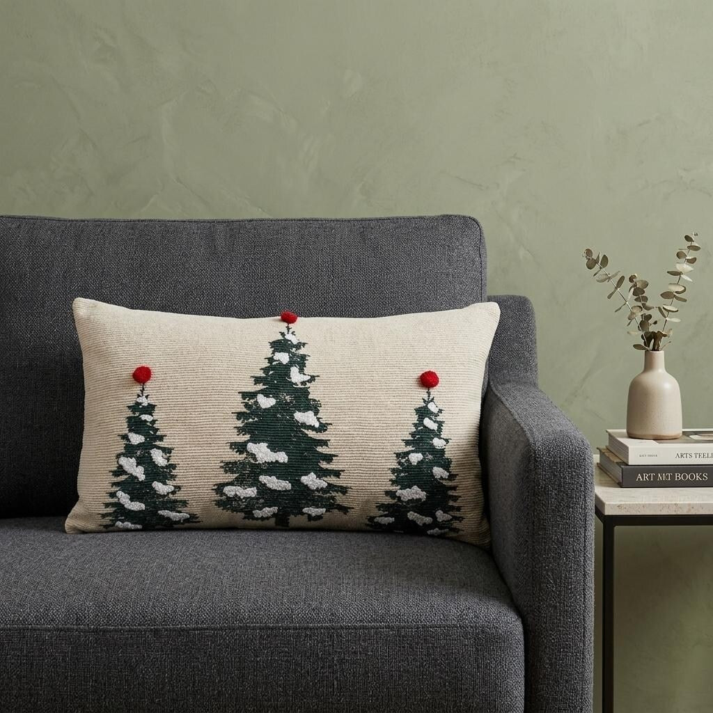 Homeroots 14 X 24 Red And Green Zippered Cotton Blend Christmas Tree Throw Pillow