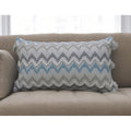 Homeroots 14 X 24 White Gray And Blue Chevron Cotton Lumbar Throw Pillow With Tassels And Texture