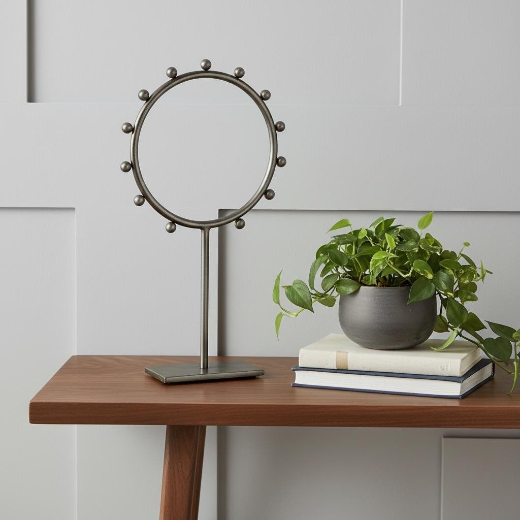Homeroots 15 Gray Metal Circle Tabletop Sculpture 8.27 In. X 14.96 In. X 2.95 In.
