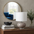 Homeroots 15 Gray Taupe Glass Round Table Lamp With Drum Shade 12.00 In. X 15.25 In. X 12.00 In.