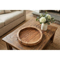 Homeroots 15 Natural Solid Wood Handmade Round Serving Tray With Handles 15.00 In. X 4.00 In. X 15.00 In.