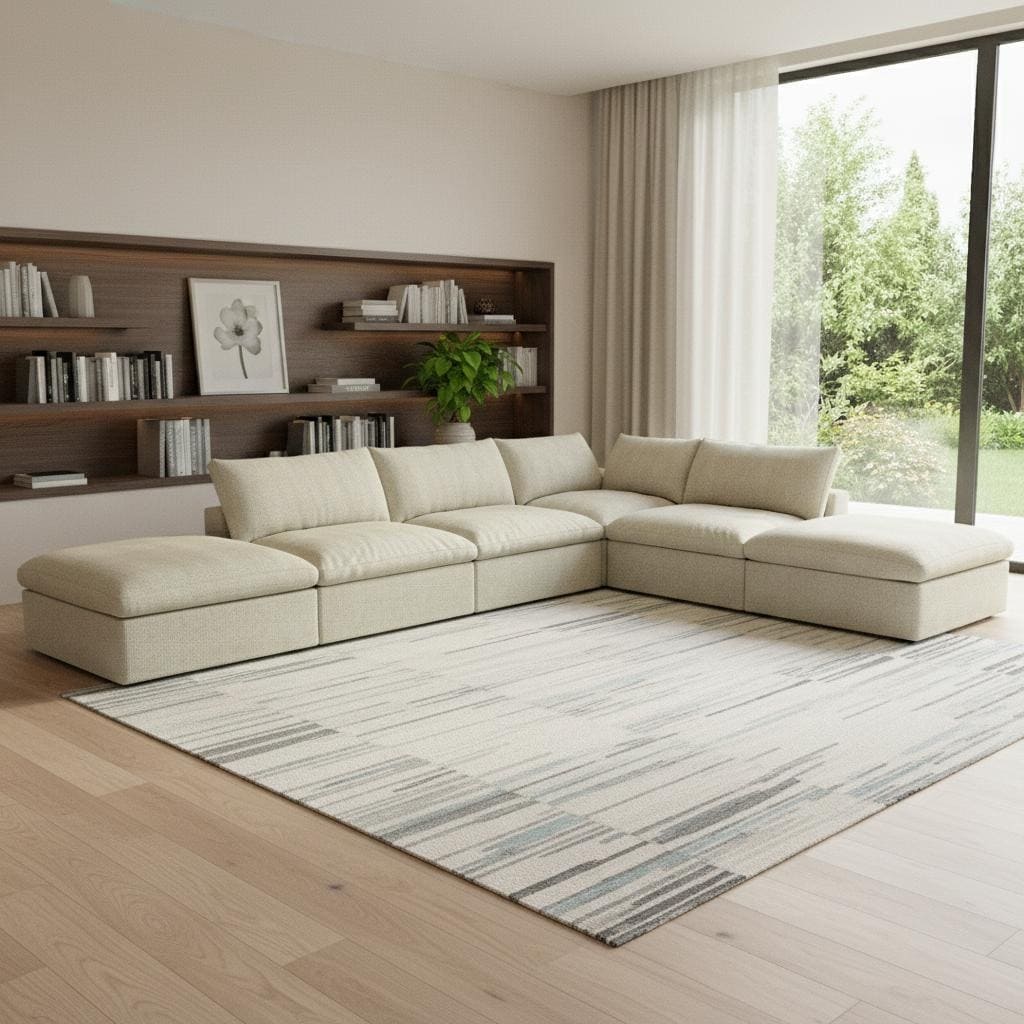 Homeroots 160 Khaki Linen Blend Modular Armless Sofa With Ottomans Toss Pillows And Storage