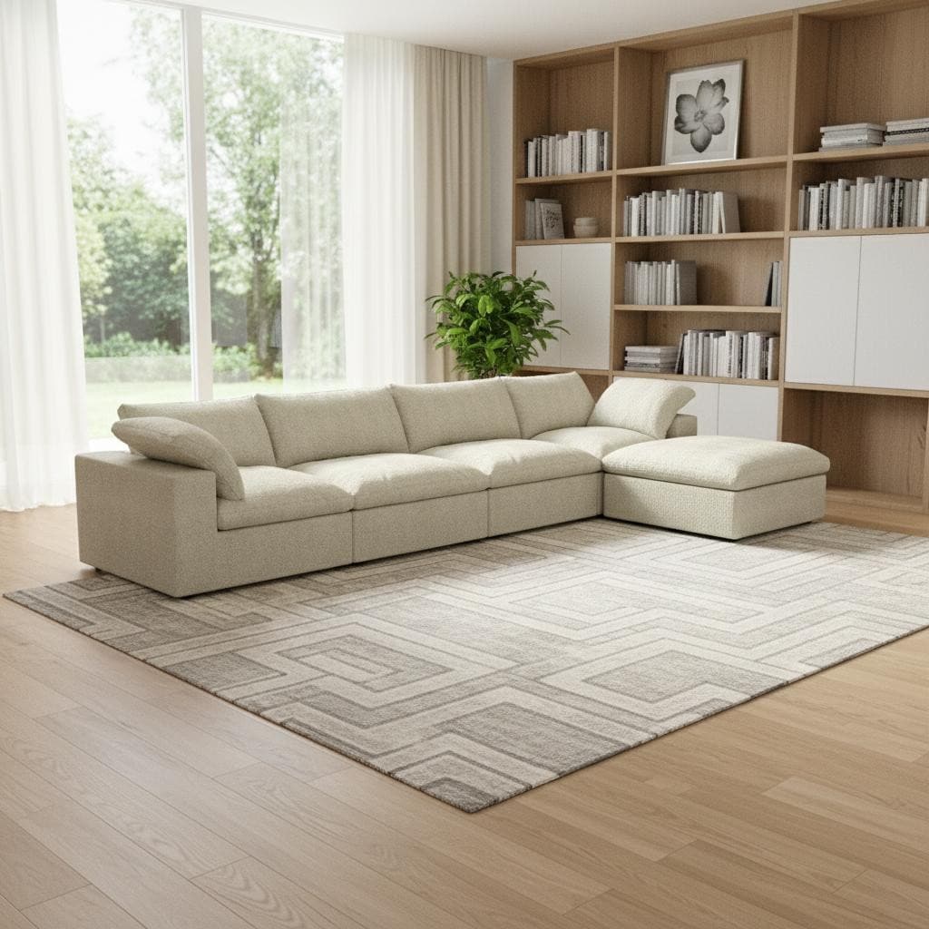 Homeroots 160 Khaki Linen Blend Modular Sofa With Ottoman And Toss Pillows