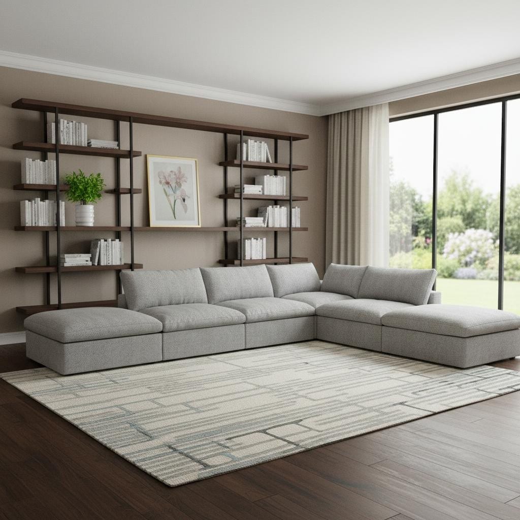 Homeroots 160 Light Gray Linen Blend Modular Armless Sofa With Ottomans And Storage