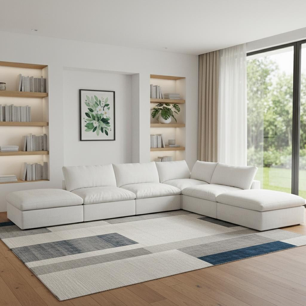 Homeroots 160 White Linen Blend Modular Armless Sofa With Ottomans And Storage