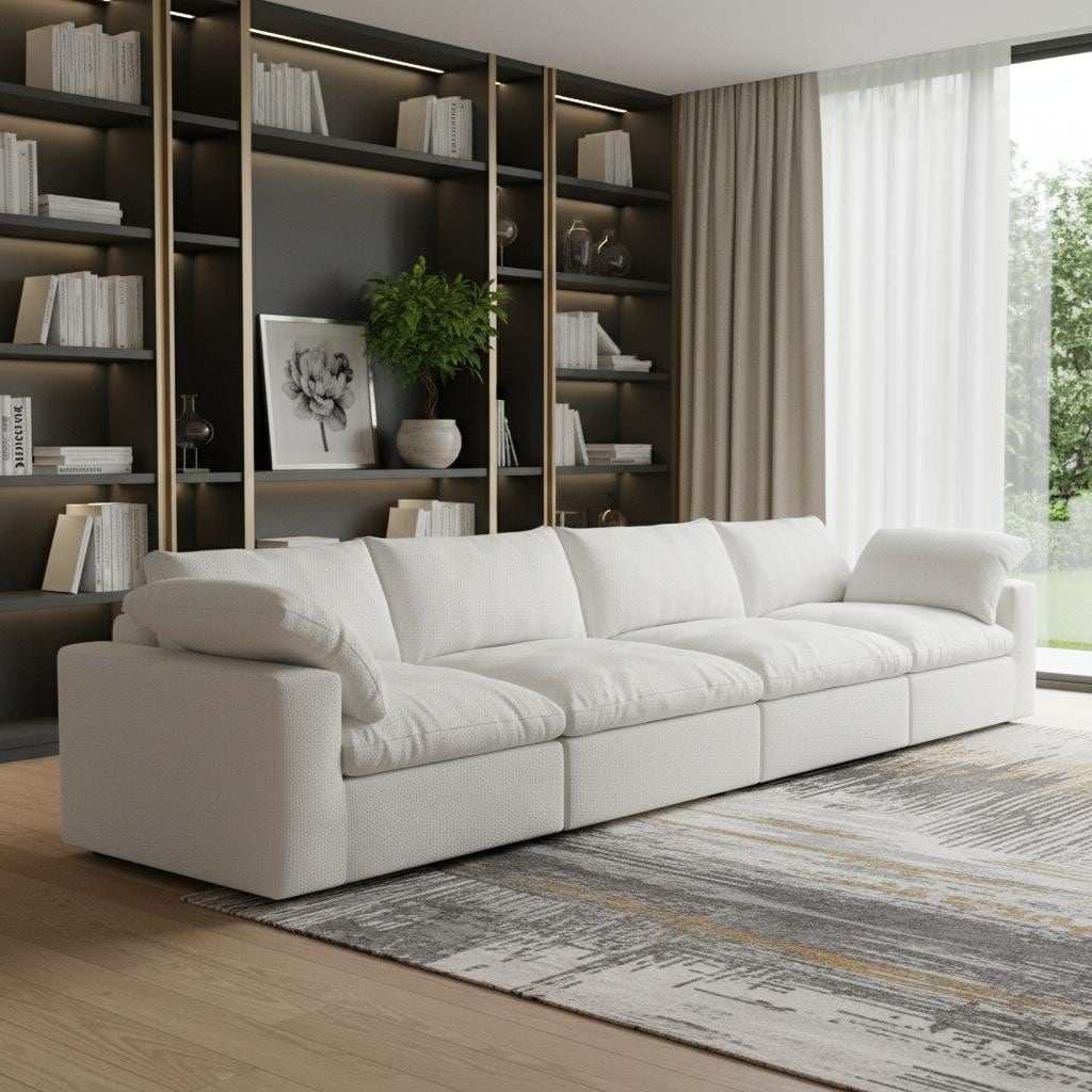 Homeroots 160 White Linen Blend Modular Sofa With Toss Pillows