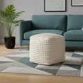 Homeroots 16 Beige And Cream Wool Striped Cube Pouf Ottoman