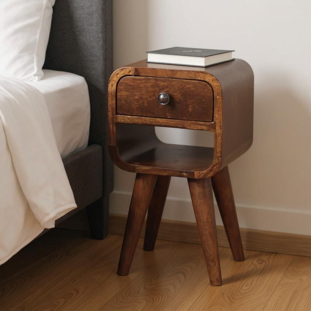 Homeroots 16 Chestnut Solid Wood Square One Drawer Nightstand