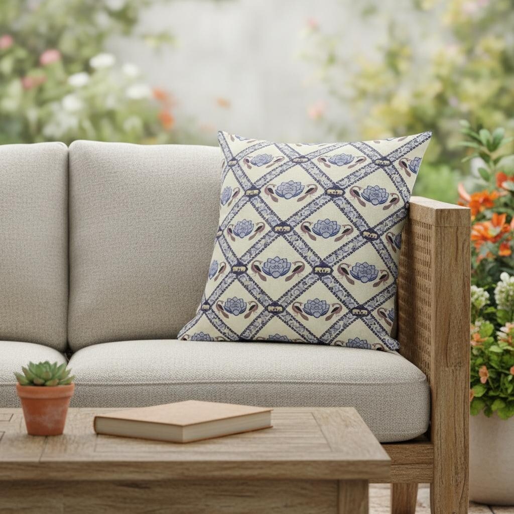 Homeroots 16 X 16 Cream And Brown Blown Seam Geometric Indoor Outdoor Throw Pillow 16.00 X 16.00 X 5.00