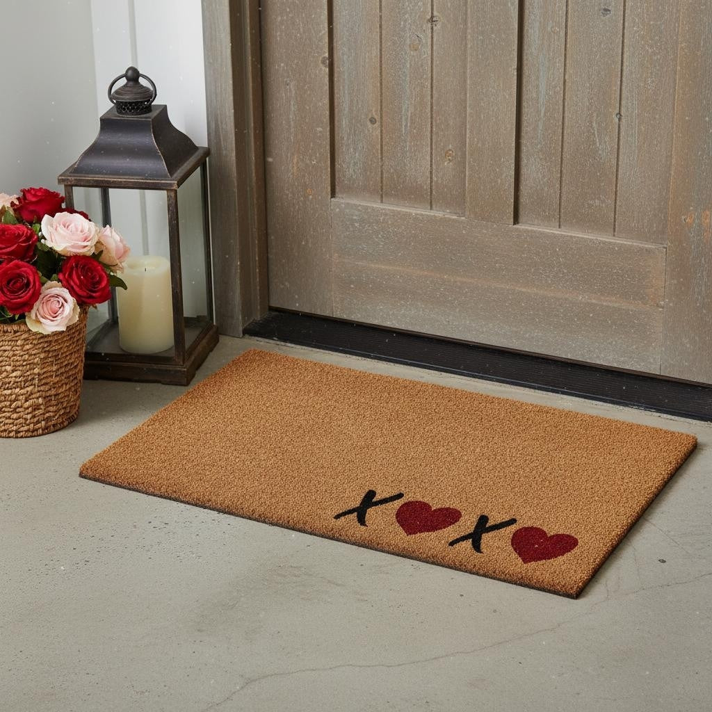 Homeroots 17 X 29 Black Brown And Red Heart Xoxo Outdoor Coir Door Mat 17.00 X 29.00