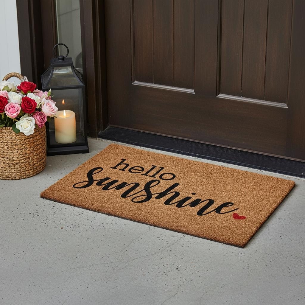 Homeroots 17 X 29 Brown And Black Hello Sunshine Outdoor Coir Door Mat 17.00 X 29.00